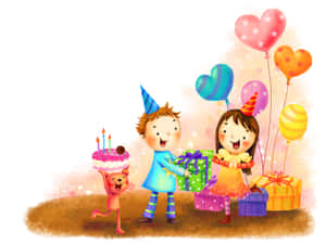 Joyful Kids Celebrating Birthday Wallpaper