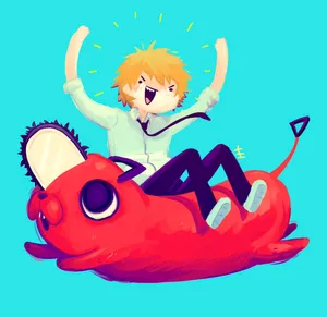 Joyful_ Ride_with_ Pochita Wallpaper