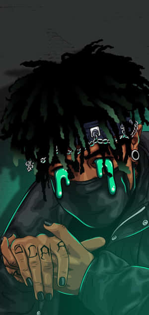 Juice Wrld Art Neon Green Tears Wallpaper