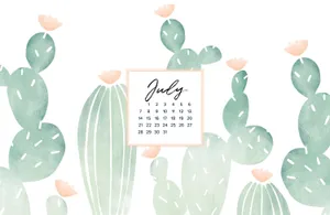 July Cactus Desktop Calendar Wallpaper