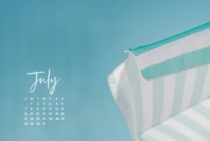 July Summer Beach Umbrella Calendar Desktop Wallpaper Wallpaper