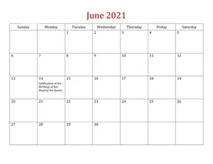June 2021 Calendar 1320 X 1020 Wallpaper