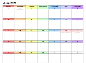 June 2021 Calendar With Holidays And Holidays Wallpaper