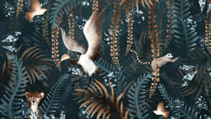 Jungle Print With Exotic Wildlife Wallpaper