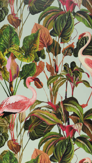 Jungle Print With Flamingos Wallpaper
