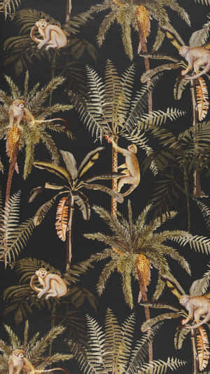 Jungle Print With Monkeys Wallpaper