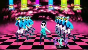 Just Dance Duplicating Dancers On Checkered Floor Wallpaper