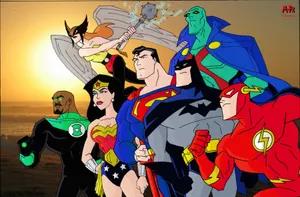 Justice League Unlimited Superheroes Standing Together In Action Wallpaper