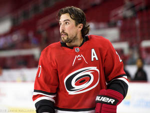 Justin Faulk In Red Jersey Wallpaper