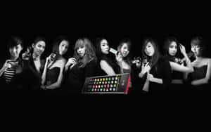 K Pop Group Blackand White Advertisement Wallpaper