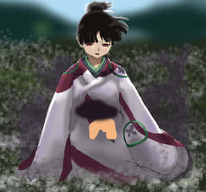 Kagura From Inuyasha In A Fierce Pose During An Intense Battle Scene Wallpaper