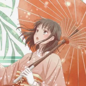 Kagura_ Sohma_ Traditional_ Attire_with_ Umbrella Wallpaper