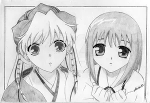 Kaguraand Tohru Anime Sketch Wallpaper