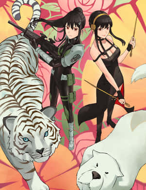 Kaiju_ No_8_ Female_ Characters_ With_ Tigers Wallpaper