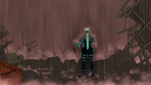 Kaiju No8 Character Standing Among Rubble Wallpaper