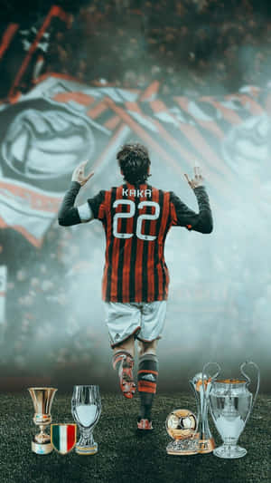 Kaka A C Milan Celebrationwith Trophies Wallpaper