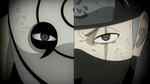Kakashi And Tobi Face Off In An Intense Battle Scene - Naruto Shippuden Wallpaper