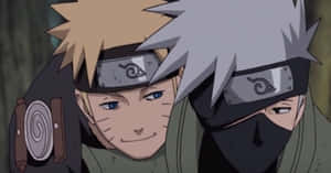 Kakashi Hatake And Naruto Uzumaki Showcasing Their Camaraderie In A Stunning Artwork Wallpaper