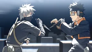 Kakashi Hatake And Tobi Uchiha Face-off In An Intense Battle Wallpaper