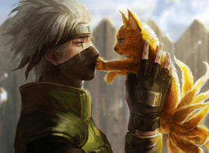 Kakashi Hatake With Yellow Kitten Wallpaper