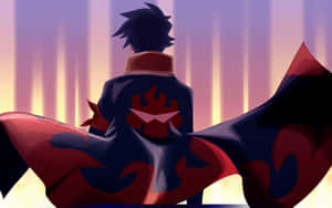 Kamina Striking A Confident Pose In Front Of Team Gurren Flag Wallpaper