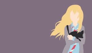 Kaori Miyazono Holding Cat Illustration Wallpaper