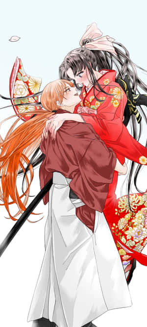 Kaoruand Kenshin Romantic Embrace Wallpaper