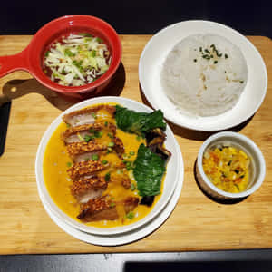 Kare-kare With Rice And Side Dishes Wallpaper