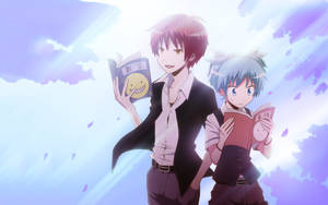 Karma Akabane And Nagisa Shiota Engrossed In A Book Wallpaper