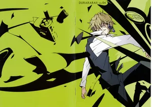 Kasuka Heiwajima Smirking Against A Vibrant Cityscape Wallpaper