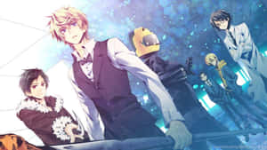 Kasuka Heiwajima Striking A Confident Pose On A Blue Gradient Background Wallpaper