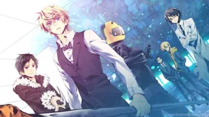 Kasuka Heiwajima Striking A Confident Pose On A Blue Gradient Background Wallpaper