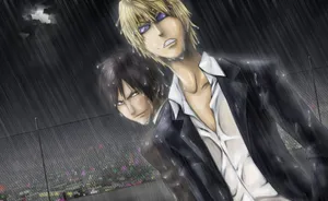 Kasuka Heiwajima Striking A Dynamic Pose With Intense Eyes In Front Of A Multicolored Background. Wallpaper