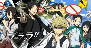 Kasuka Heiwajima Striking A Pose In Front Of Bright City Lights Wallpaper