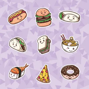 Kawaii Aesthetic Food Cartoon Characters Wallpaper
