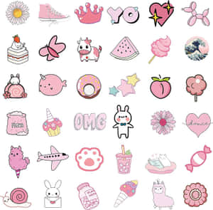 Kawaii Aesthetic Pink Stickers Wallpaper