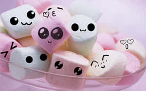 Kawaii Animated Marshmallows Pastel Pink Aesthetic.jpg Wallpaper