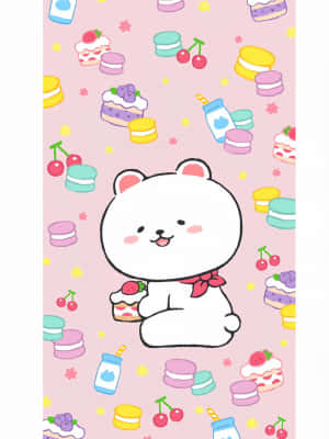 Kawaii Bear With Sweets Pattern.jpg Wallpaper