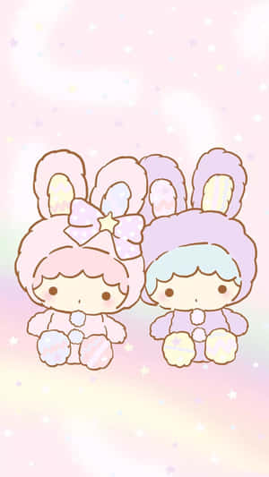 Kawaii Bunny Characters Pastel Background Wallpaper