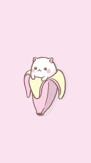 Kawaii Cat Banana Pink Aesthetic.jpg Wallpaper
