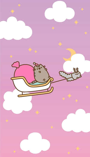 Kawaii Cat Sleigh Ride Christmas Illustration Wallpaper