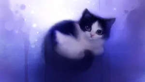 Kawaii Cat With Blue And Purple Smoke Wallpaper