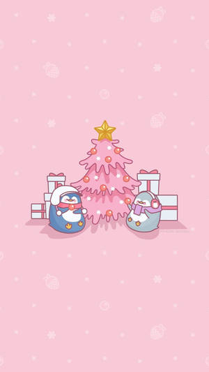 Kawaii Christmas Penguins Wallpaper