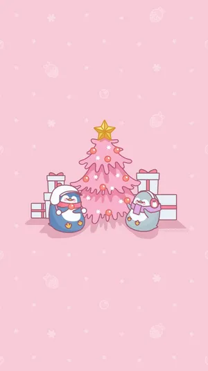 Kawaii Christmas Penguins Wallpaper