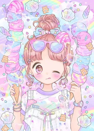 Kawaii Cute Anime Ice Cream Tower Wallpaper
