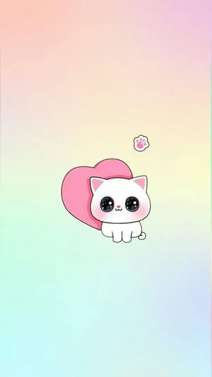 Kawaii Cute Girly Cat With Heart Wallpaper