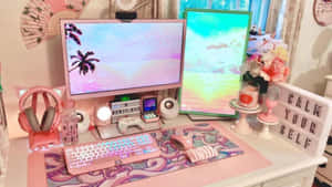 Kawaii Gamer Girl Enjoying A Virtual Adventure Wallpaper