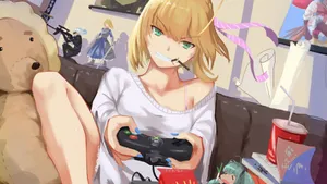 Kawaii Gaming Girl Intensely On Console Wallpaper