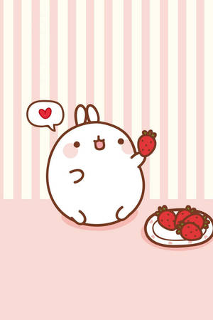 Kawaii Molang Enjoying A Heart-filled Meal Wallpaper