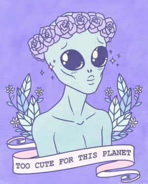 Kawaii Pastel Alien With Flower Headdress Wallpaper